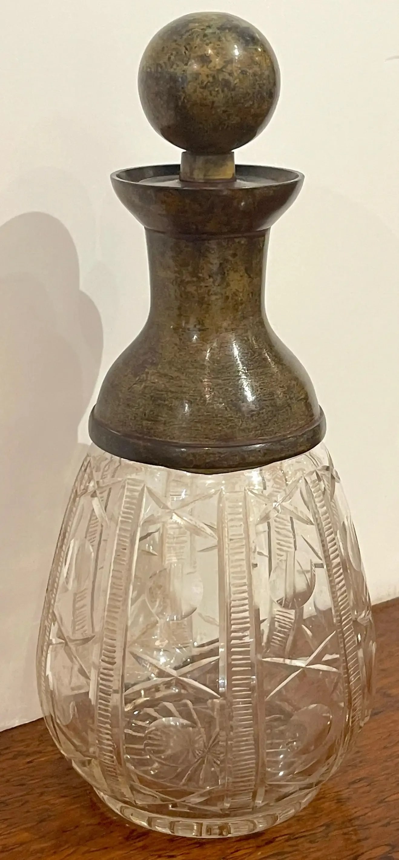 Mid 20th Century French Modern 'X&o' Cut Glass & Patinated Bronze Decanter, Smaller - 10