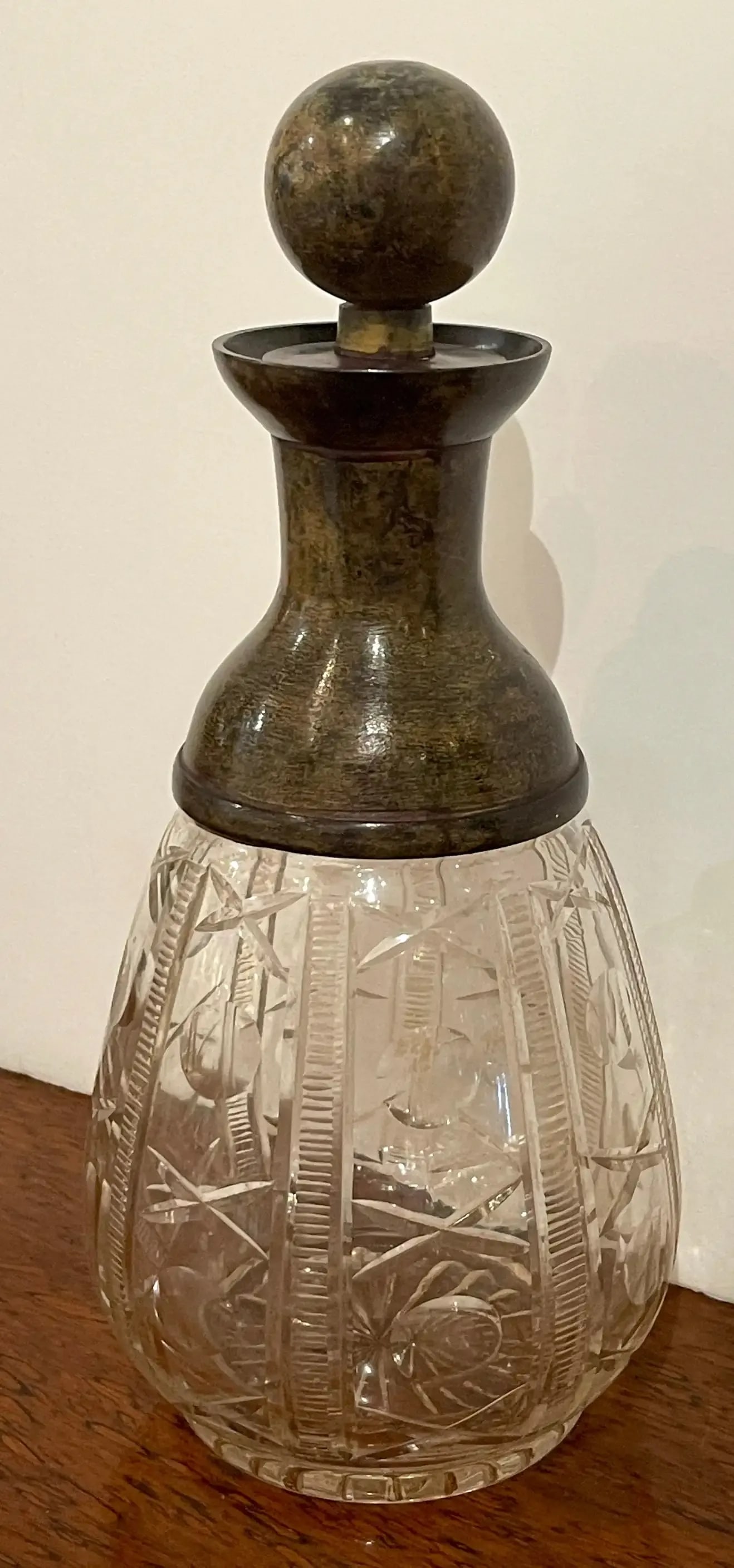 Mid 20th Century French Modern 'X&o' Cut Glass & Patinated Bronze Decanter, Smaller - 6