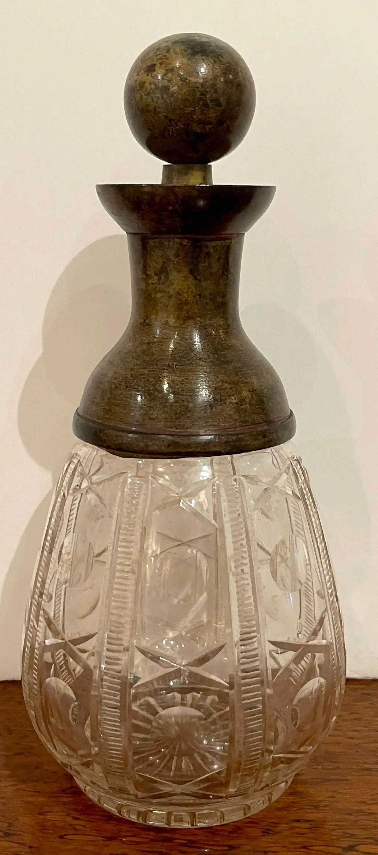 Mid 20th Century French Modern 'X&o' Cut Glass & Patinated Bronze Decanter, Smaller - 7