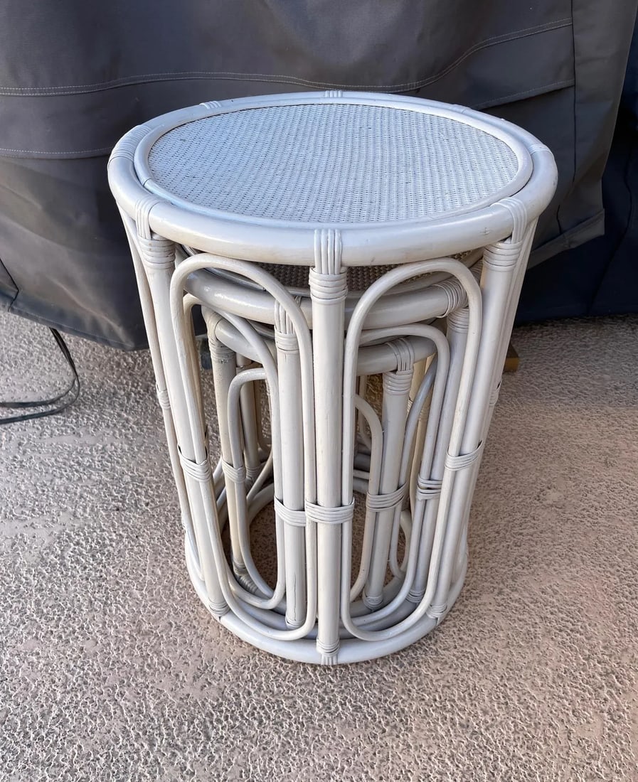 Set of 3 Whitewashed Bamboo Nesting Tables - 2