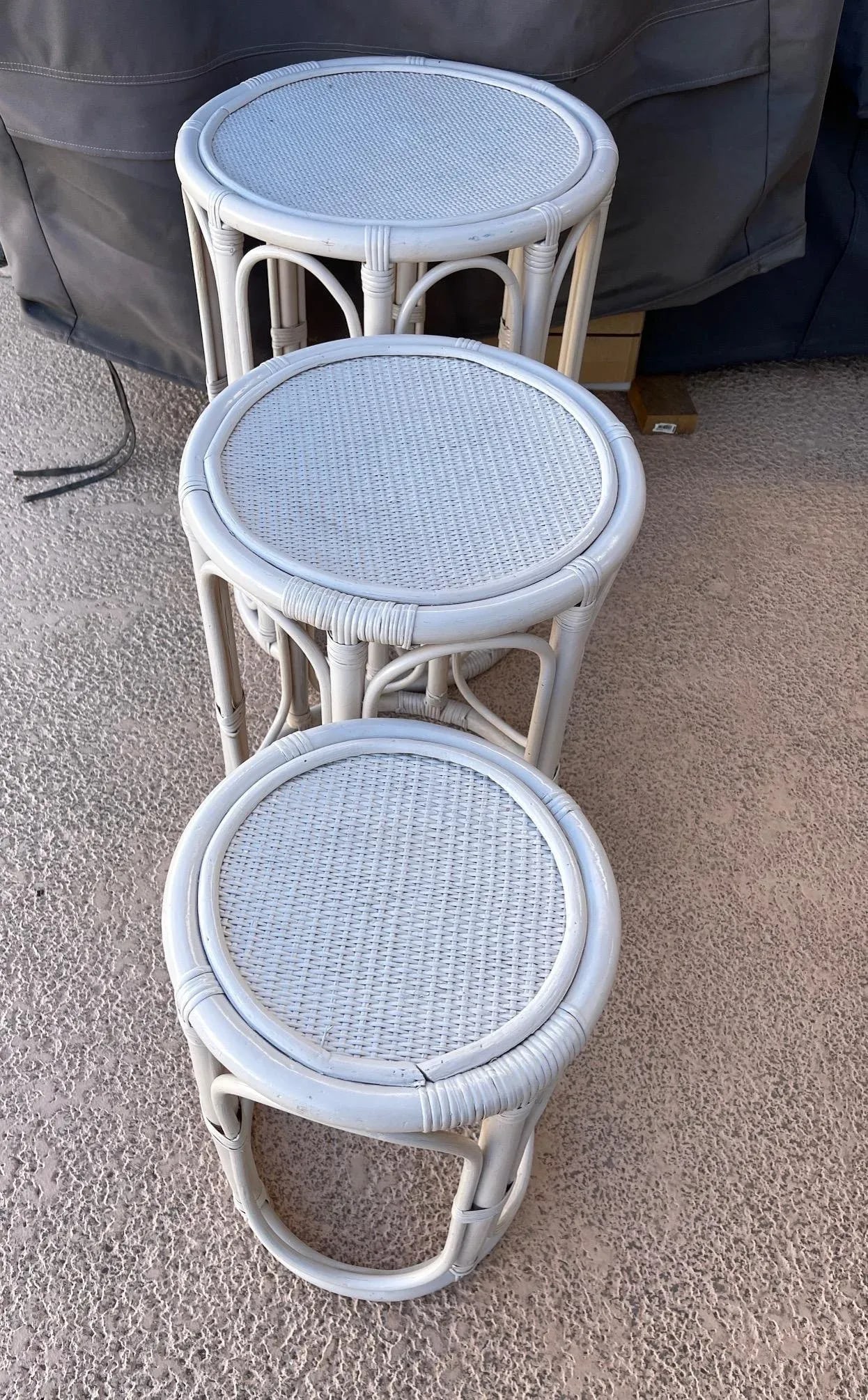 Set of 3 Whitewashed Bamboo Nesting Tables - 7