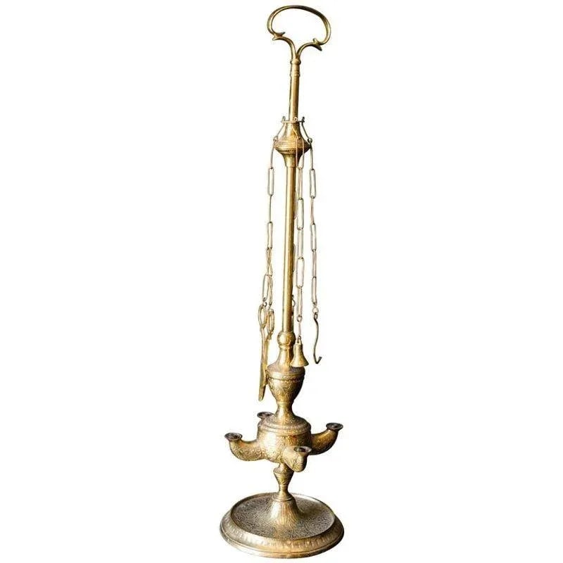 Anglo Indian Victorian Brass Oil Lamp 19th Century - 12