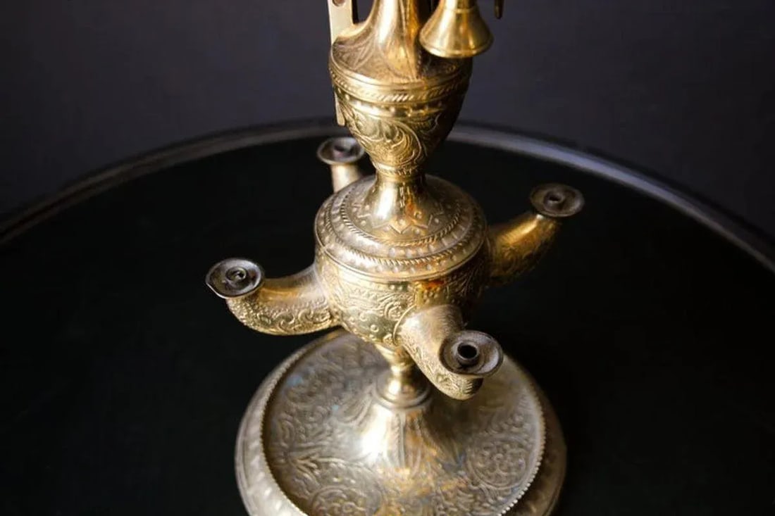 Anglo Indian Victorian Brass Oil Lamp 19th Century - 7
