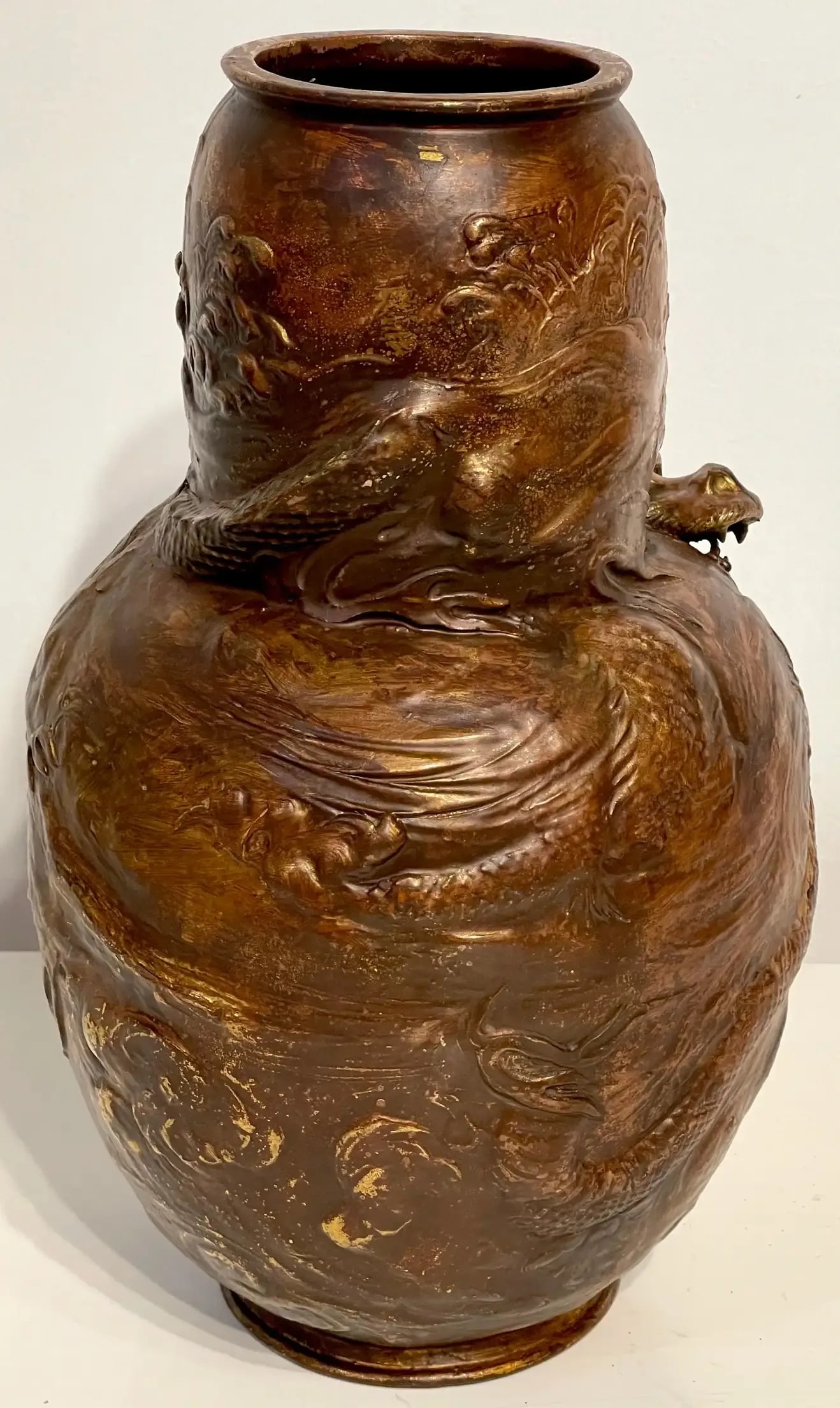 Late 19th Century Japonisme Dragon Motif Copper Clad Vase by Bretby Pottery - 3