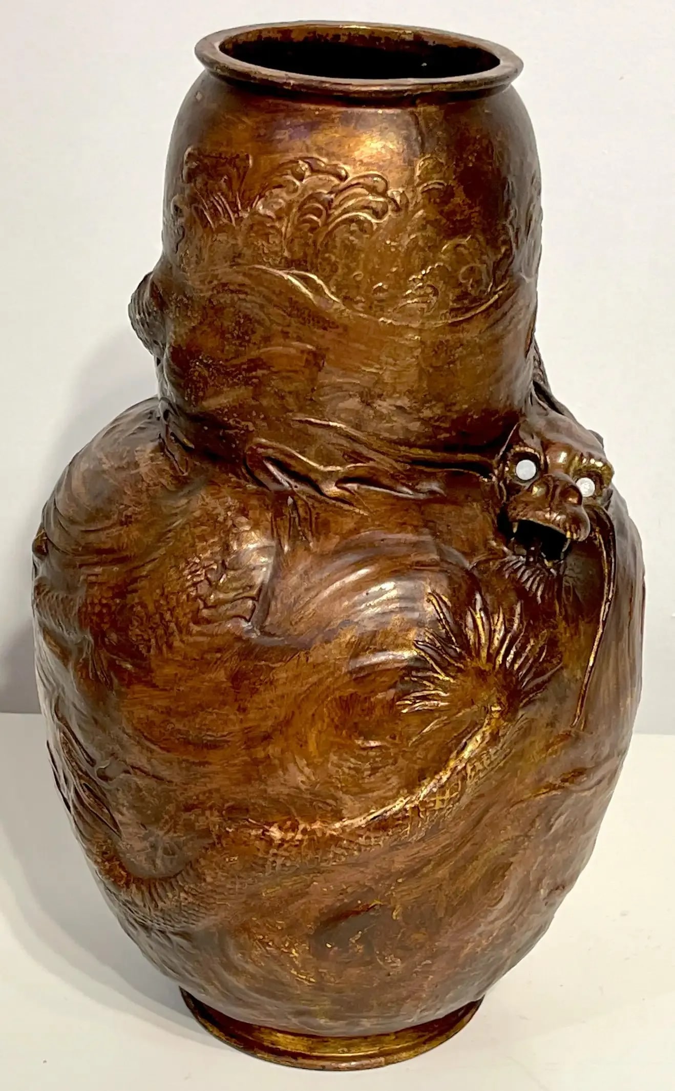 Late 19th Century Japonisme Dragon Motif Copper Clad Vase by Bretby Pottery - 4