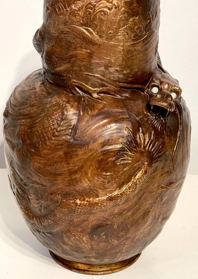 Late 19th Century Japonisme Dragon Motif Copper Clad Vase by Bretby Pottery - 6