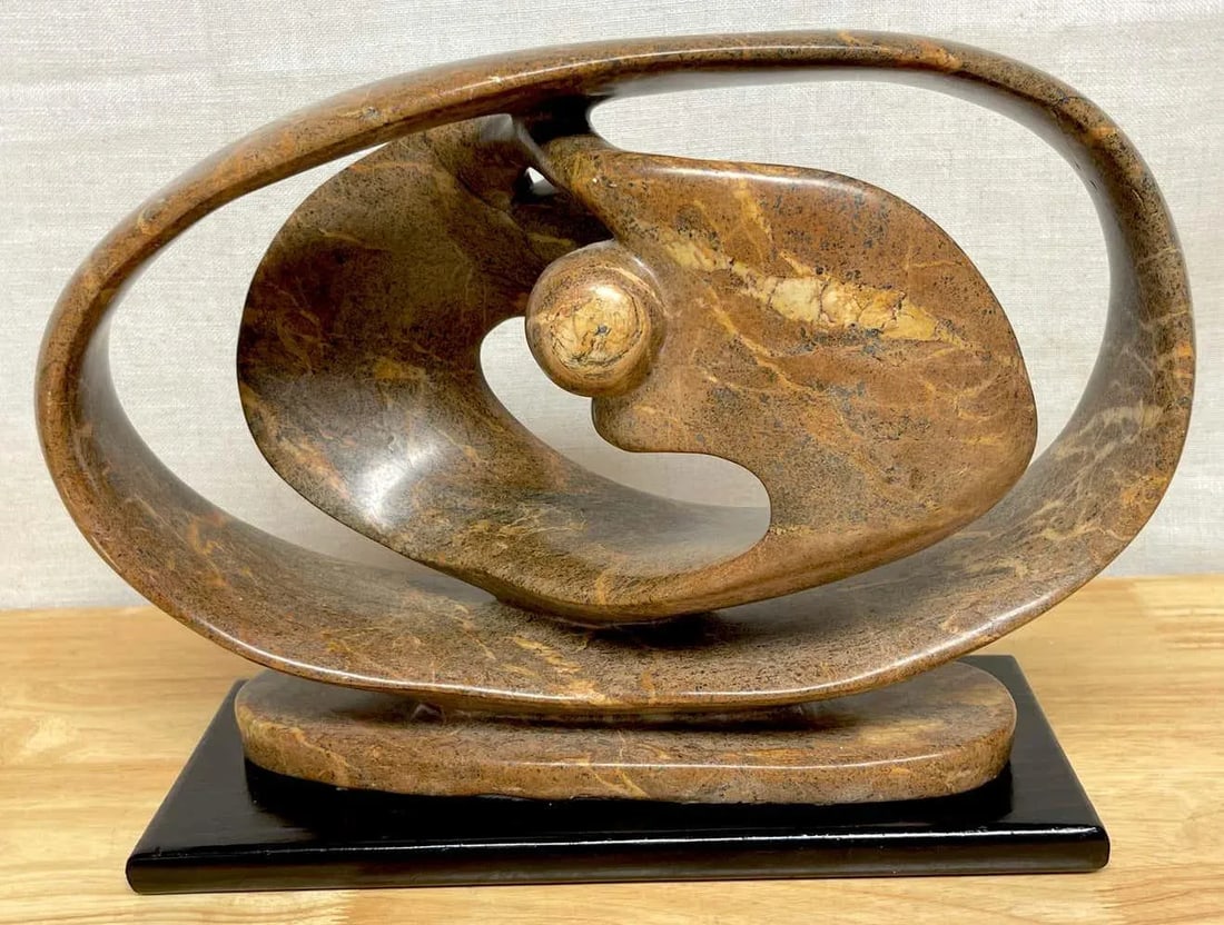 Late 20th Century Modern Carved Marble Abstract-Biomorphic Sculpture Signed, I, Vallea '98 - 10