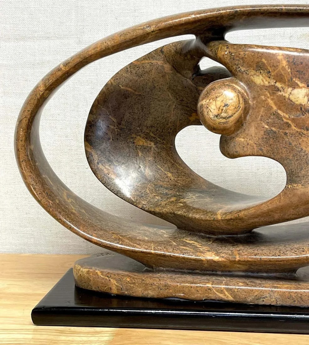 Late 20th Century Modern Carved Marble Abstract-Biomorphic Sculpture Signed, I, Vallea '98 - 11