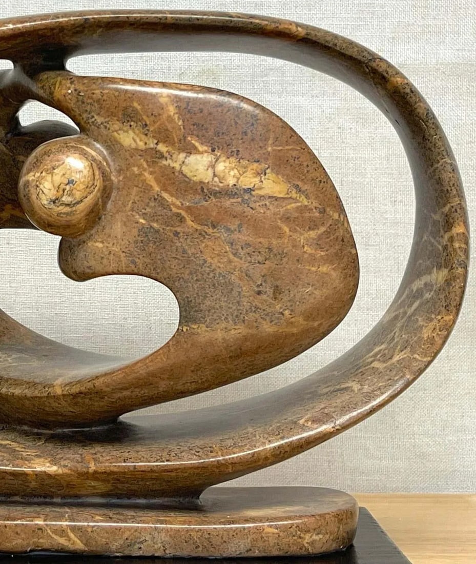 Late 20th Century Modern Carved Marble Abstract-Biomorphic Sculpture Signed, I, Vallea '98 - 12