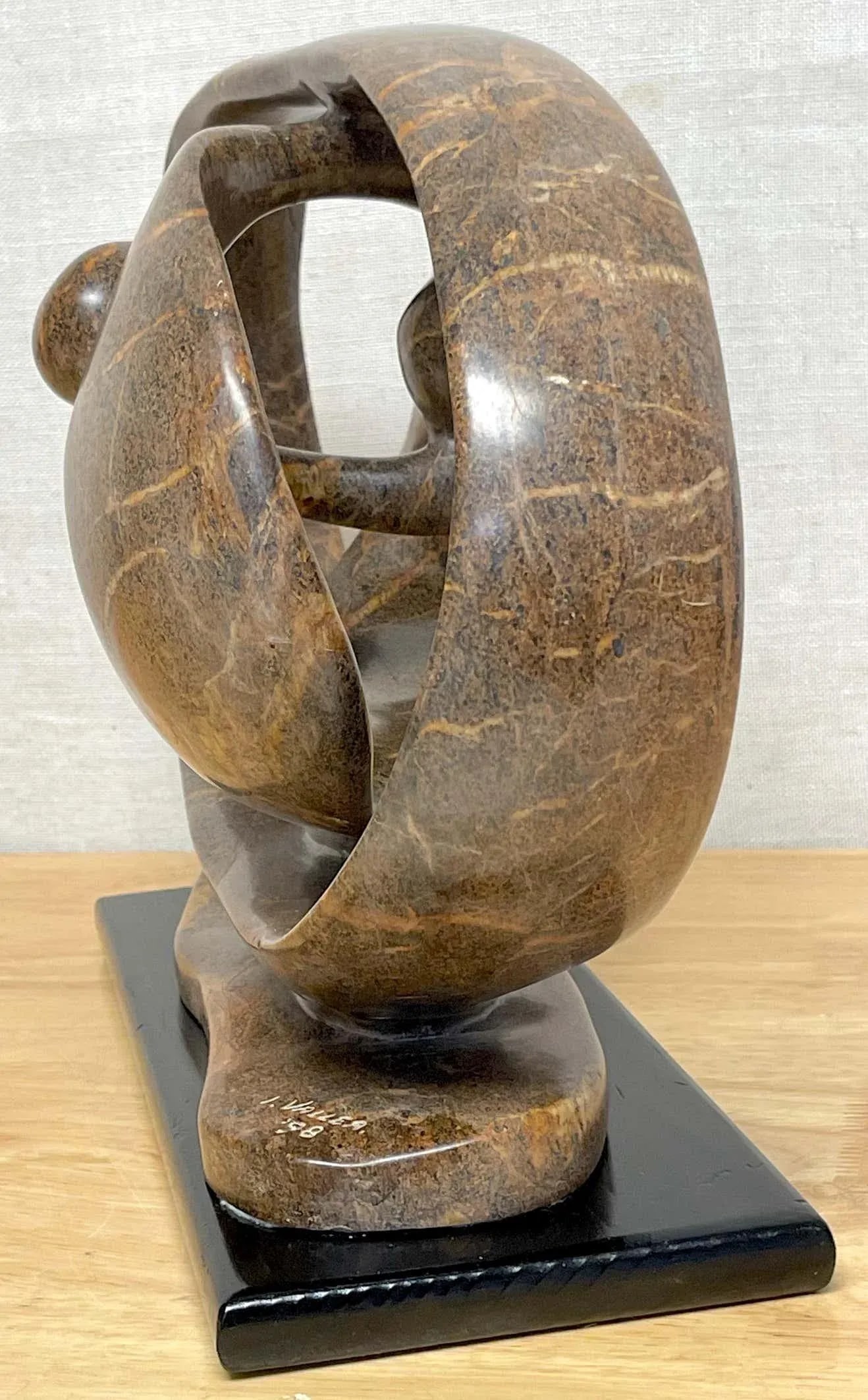 Late 20th Century Modern Carved Marble Abstract-Biomorphic Sculpture Signed, I, Vallea '98 - 2