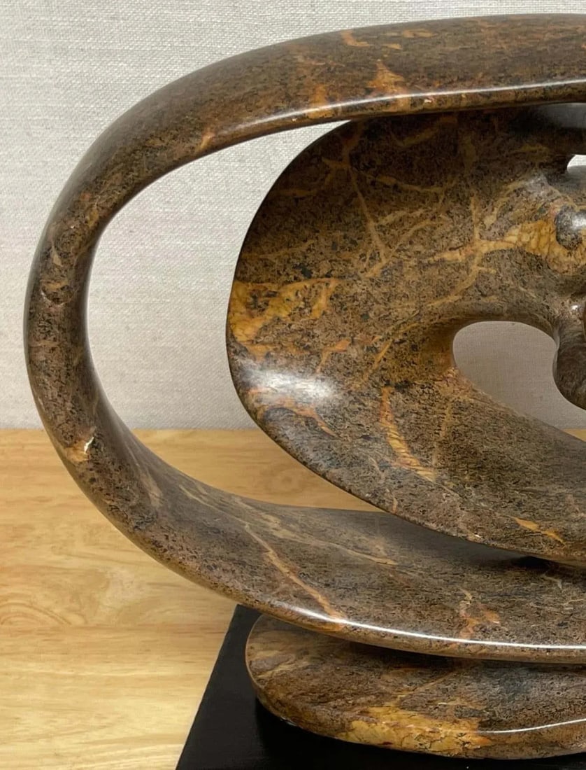 Late 20th Century Modern Carved Marble Abstract-Biomorphic Sculpture Signed, I, Vallea '98 - 6