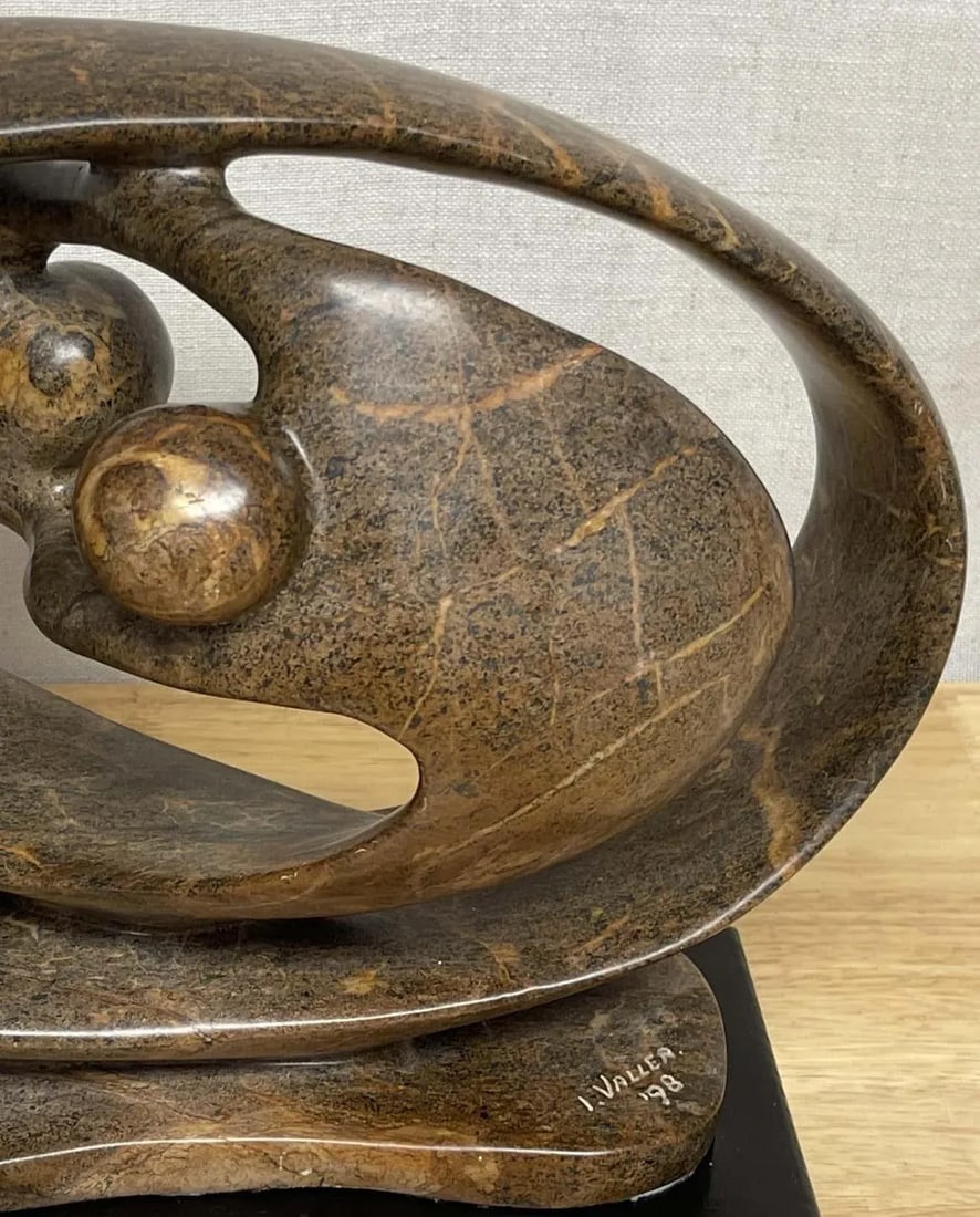 Late 20th Century Modern Carved Marble Abstract-Biomorphic Sculpture Signed, I, Vallea '98 - 7