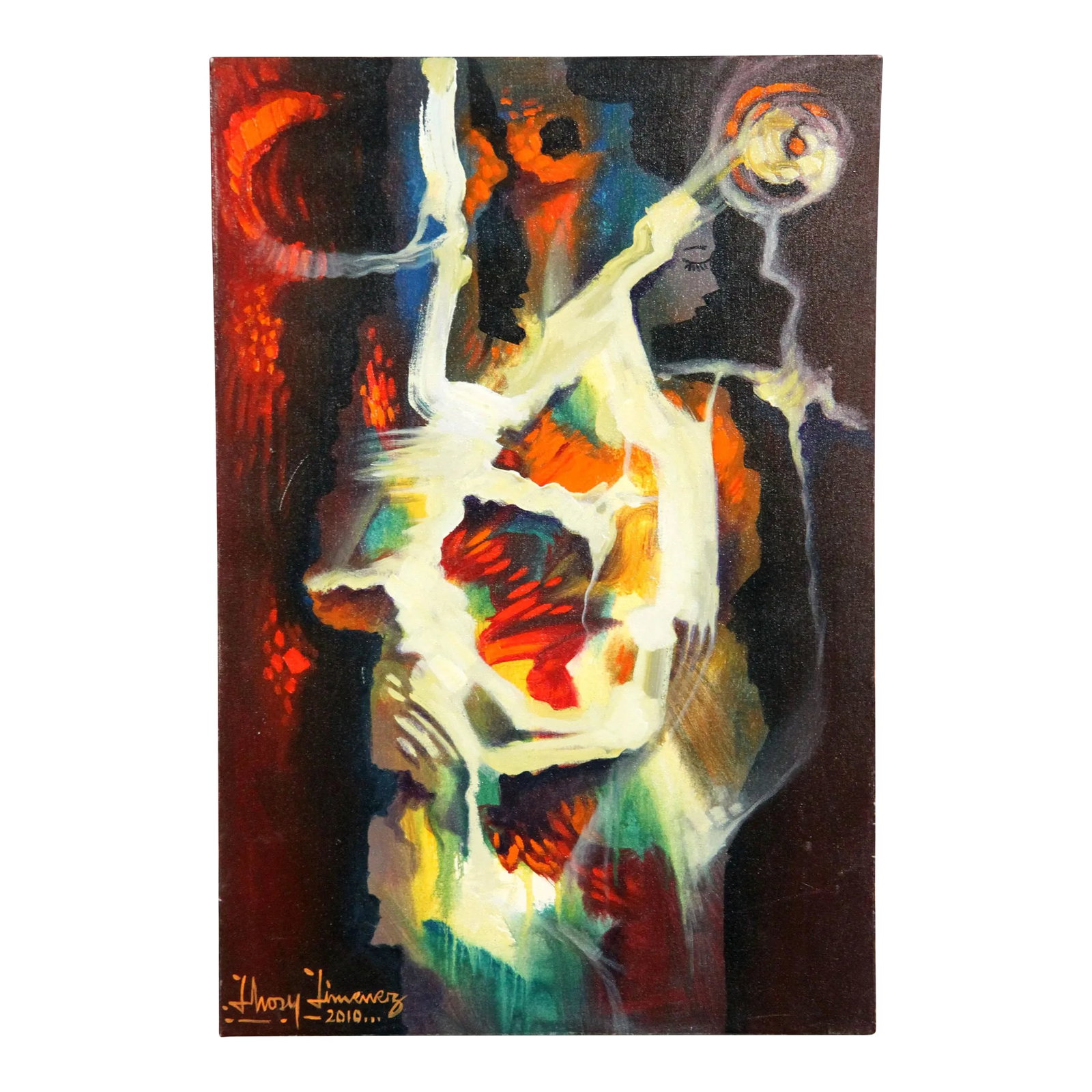 Contemporary Figurative Abstract Modern Acrylic on Canvas Painting by Jhosy Jimenez: Stunning c.2010 acrylic on canvas painting by well listed Dominican artist, Jhosy Jimenez, titled Prismatica! Great figurative modernist form, with absolutely amazing color and flow. Jhosy Jimenez,