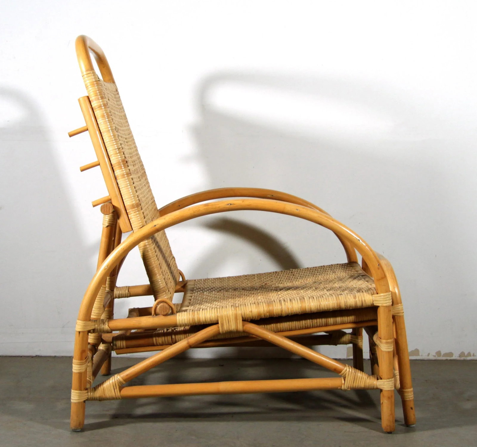 Vintage Bamboo Rattan Adjustable Lounge Chair / Recliner - 10