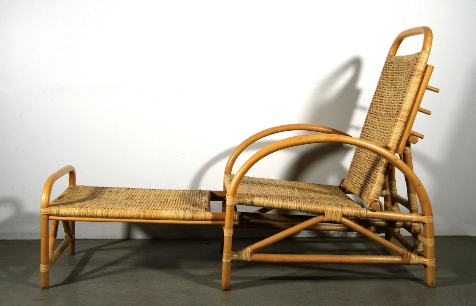 Vintage Bamboo Rattan Adjustable Lounge Chair / Recliner - 5