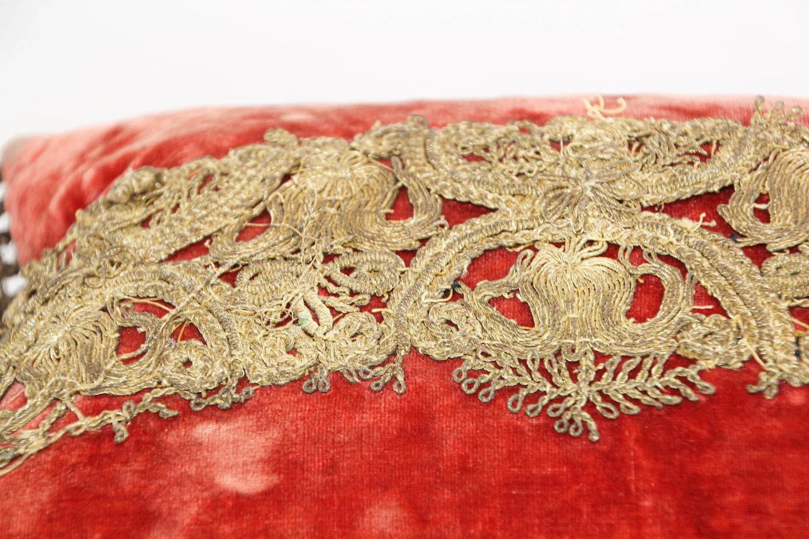 Antique Venetian Moorish Silk Velvet Throw Pillows Embellished With Metallic Treads - 9