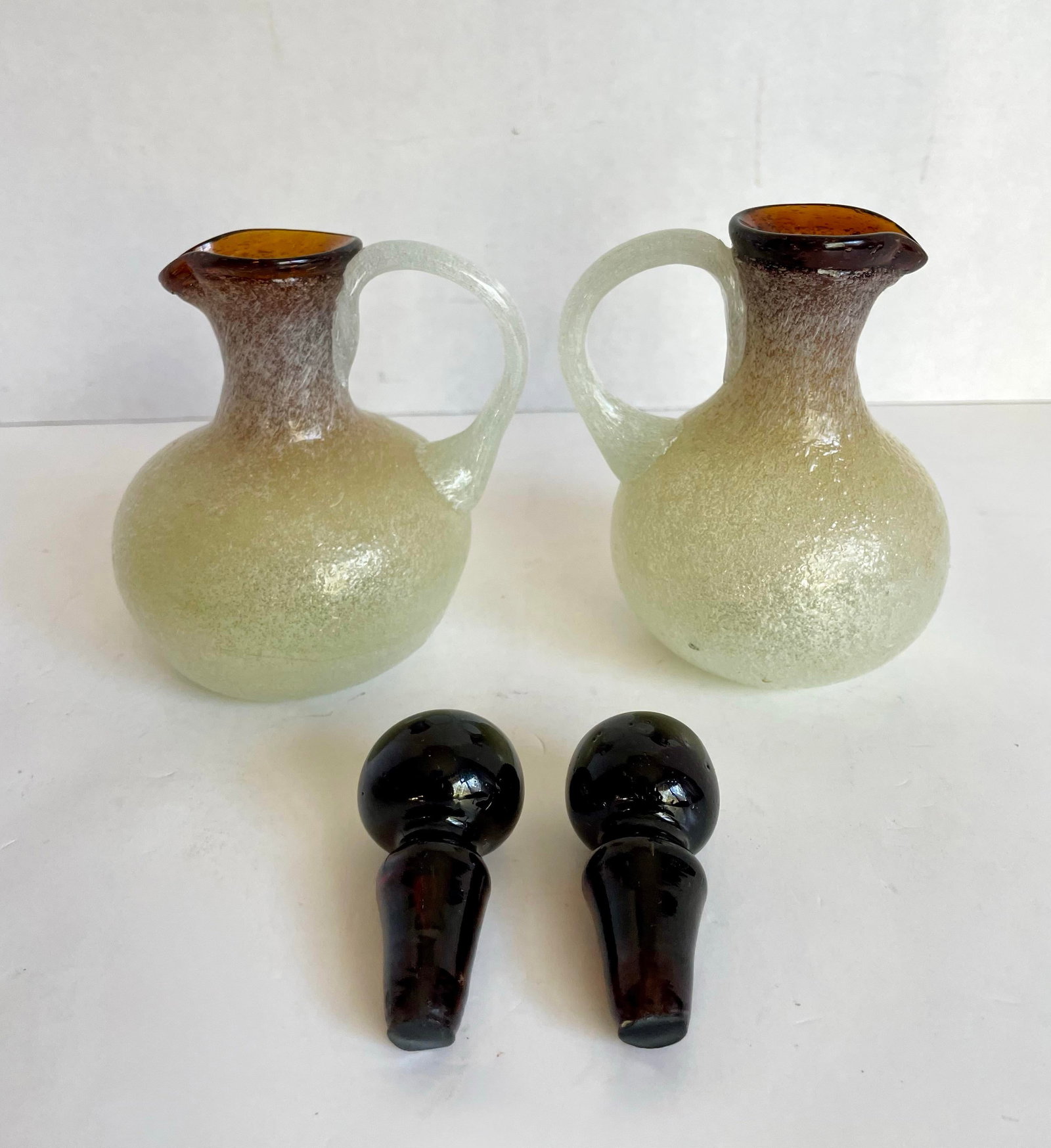 1970s Murano-Style Hand-Blown Frosted Art Glass Barware Set - 8 Pieces - 4