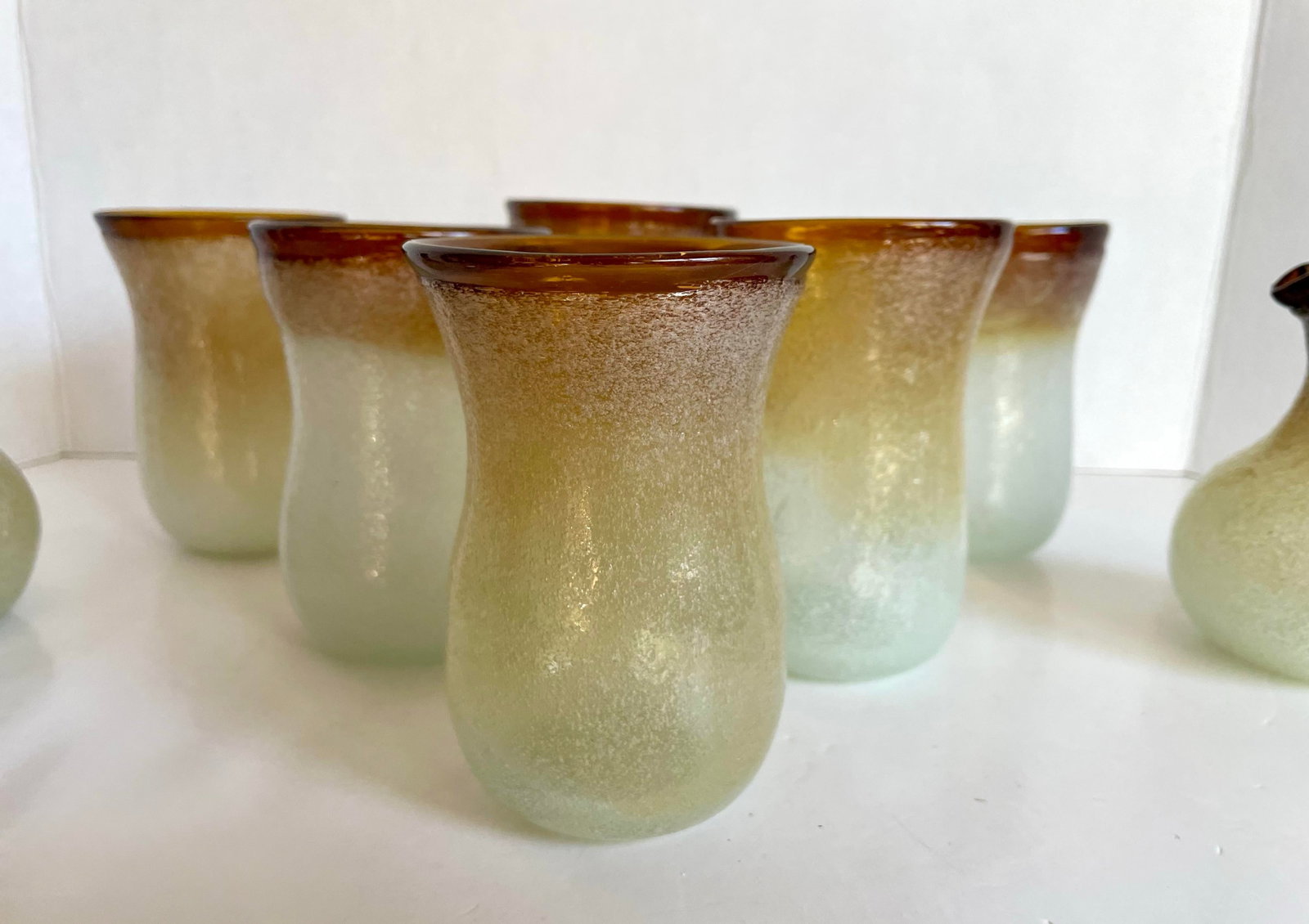 1970s Murano-Style Hand-Blown Frosted Art Glass Barware Set - 8 Pieces - 5