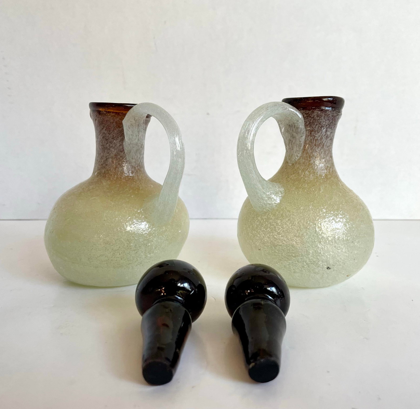 1970s Murano-Style Hand-Blown Frosted Art Glass Barware Set - 8 Pieces - 8
