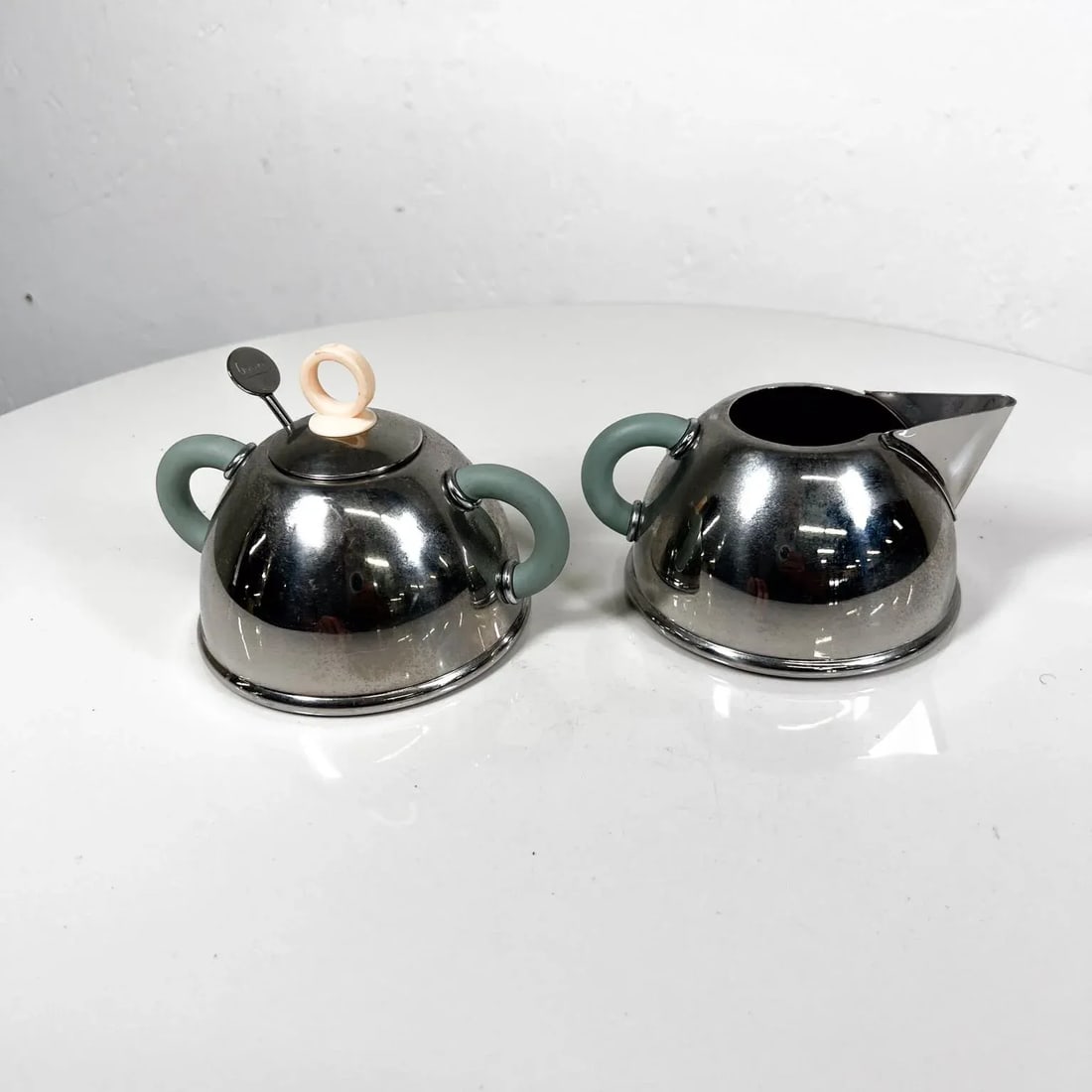 1985 Iconic Alessi Sugar Bowl + Creamer Designed by Michael Graves - 4
