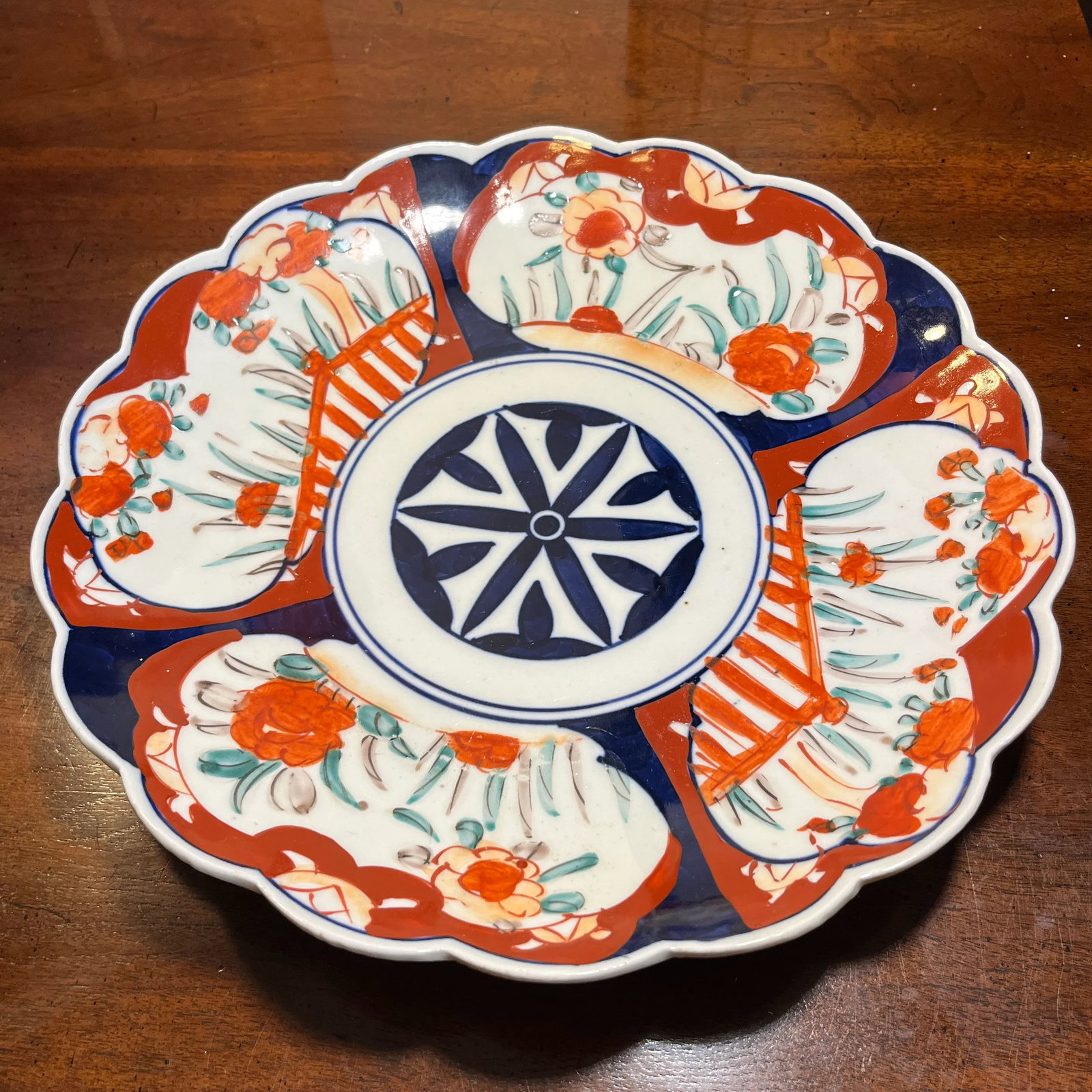 Antique Hand Painted Scalloped Japanese Imari Charger - 9