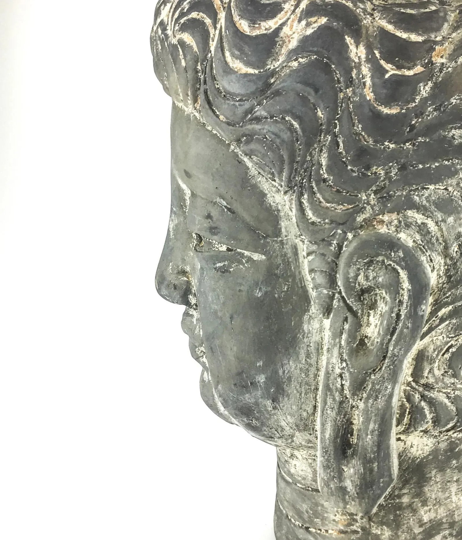 Vintage Chinese Clay Statue Soldier Head Bust - 5
