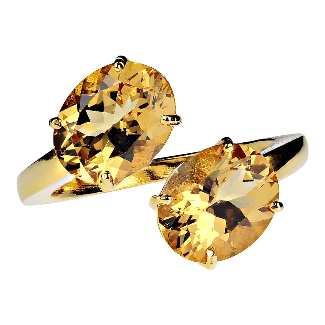 Golden Beryl Bypass Ring in Gold Over Sterling Silver Size 8: This is part of Chairish's Fine Jewelry assortment. Gorgeous Golden Beryls in Gold rhodium over Sterling Silver bypass ring. This unique ring features beautiful beryls which are sparkly and bright, a