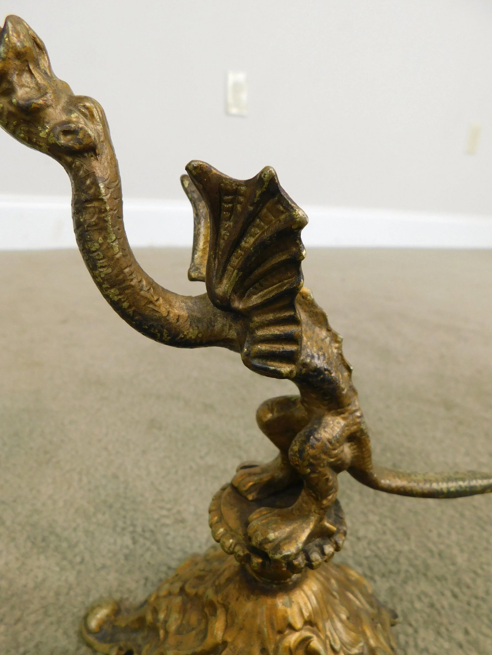 Antique Bronze Dragon Sculpture With Horn Vases - 12