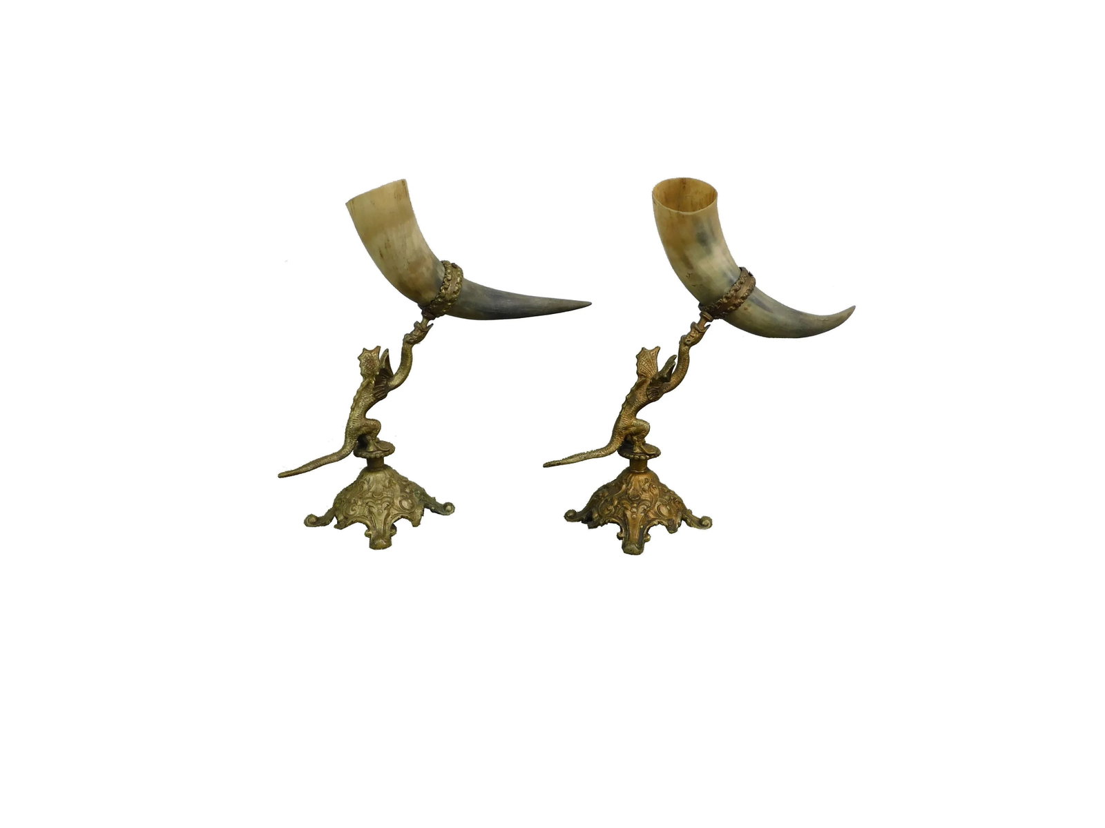 Antique Bronze Dragon Sculpture With Horn Vases - 13