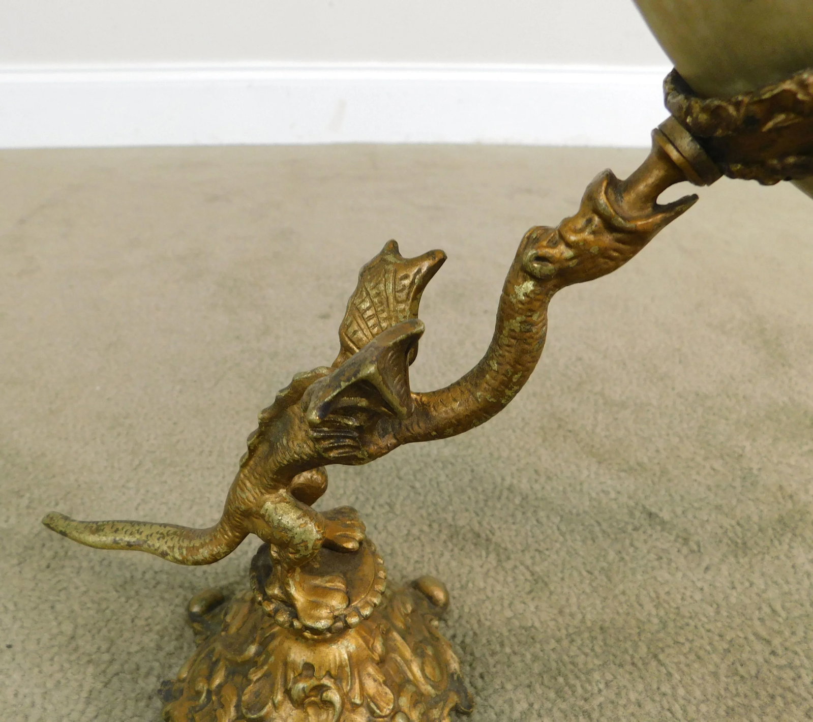 Antique Bronze Dragon Sculpture With Horn Vases - 7