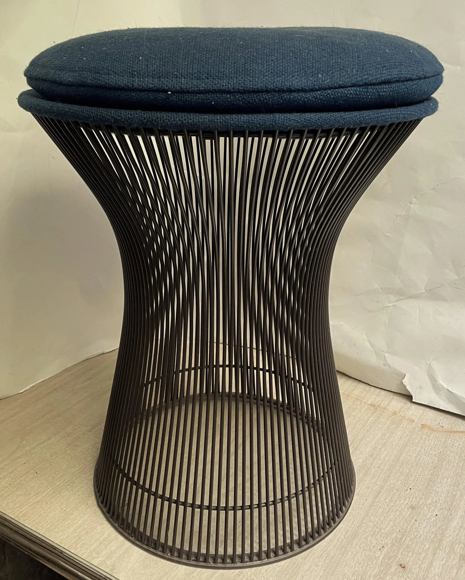 Mid 20th Century Warren Platner Knoll International Stool Original Blue Fabric Bronze Metal - 2
