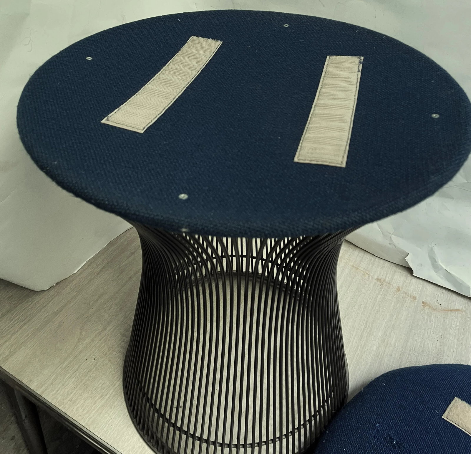 Mid 20th Century Warren Platner Knoll International Stool Original Blue Fabric Bronze Metal - 5