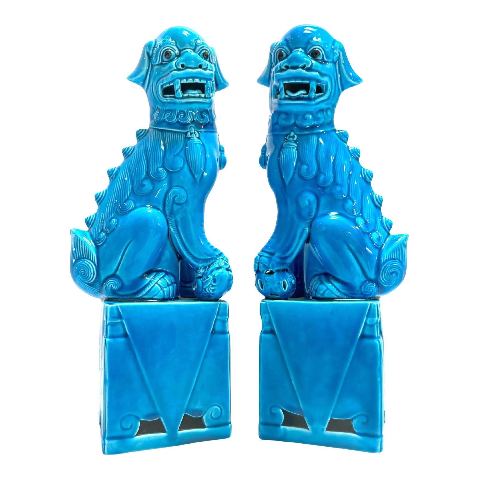 Large Chinese Export Turquoise Foo Dogs - a Pair (1 of 9)