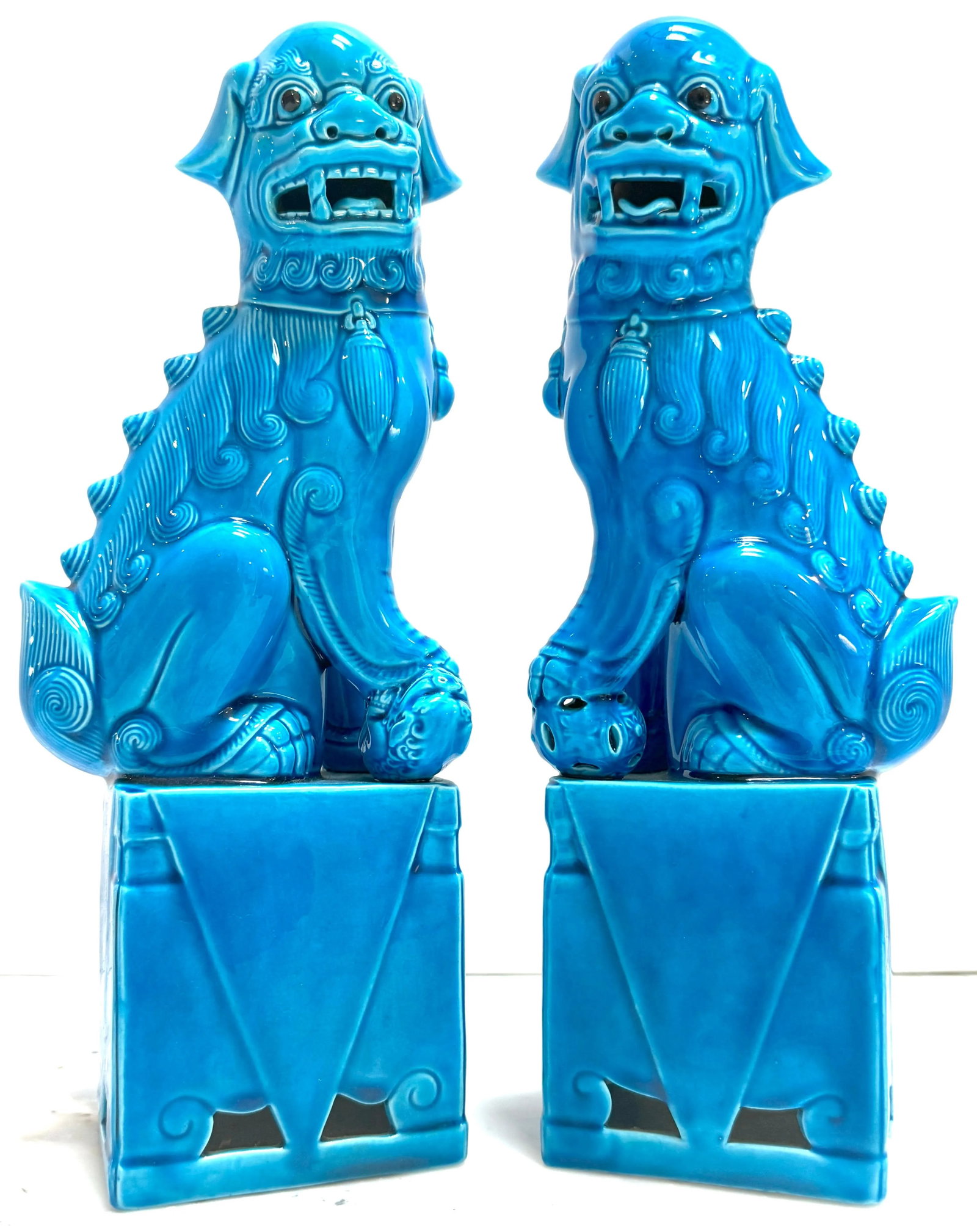 Large Chinese Export Turquoise Foo Dogs - a Pair - 2