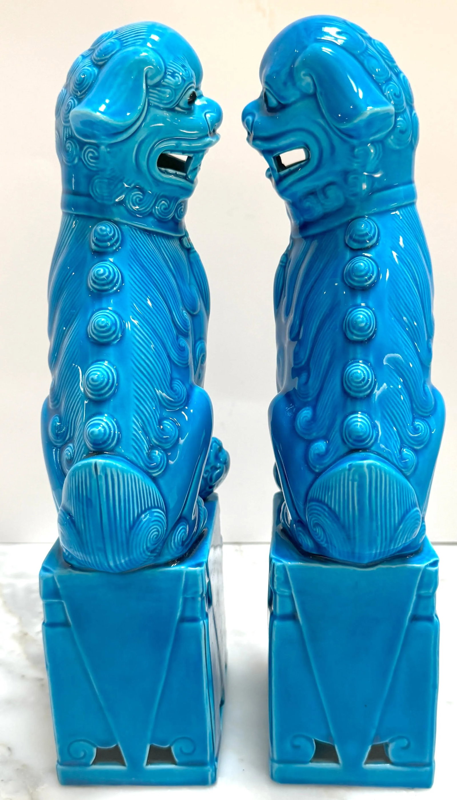 Large Chinese Export Turquoise Foo Dogs - a Pair - 5