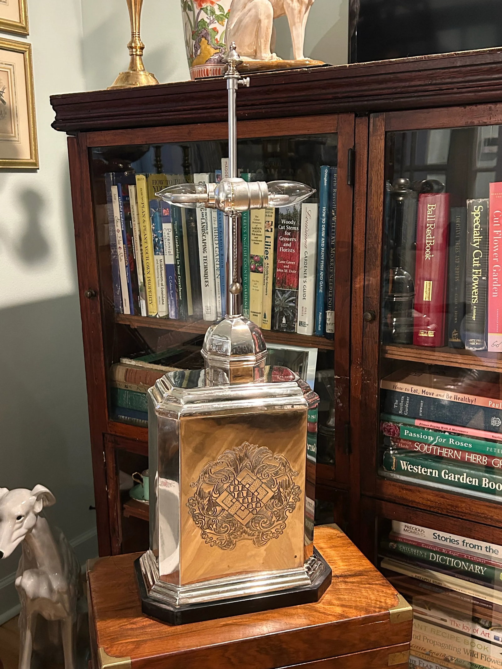 1991 Mario Buatta for Frederick Cooper Silver Plate Tea Caddy Canister Lamp - 2