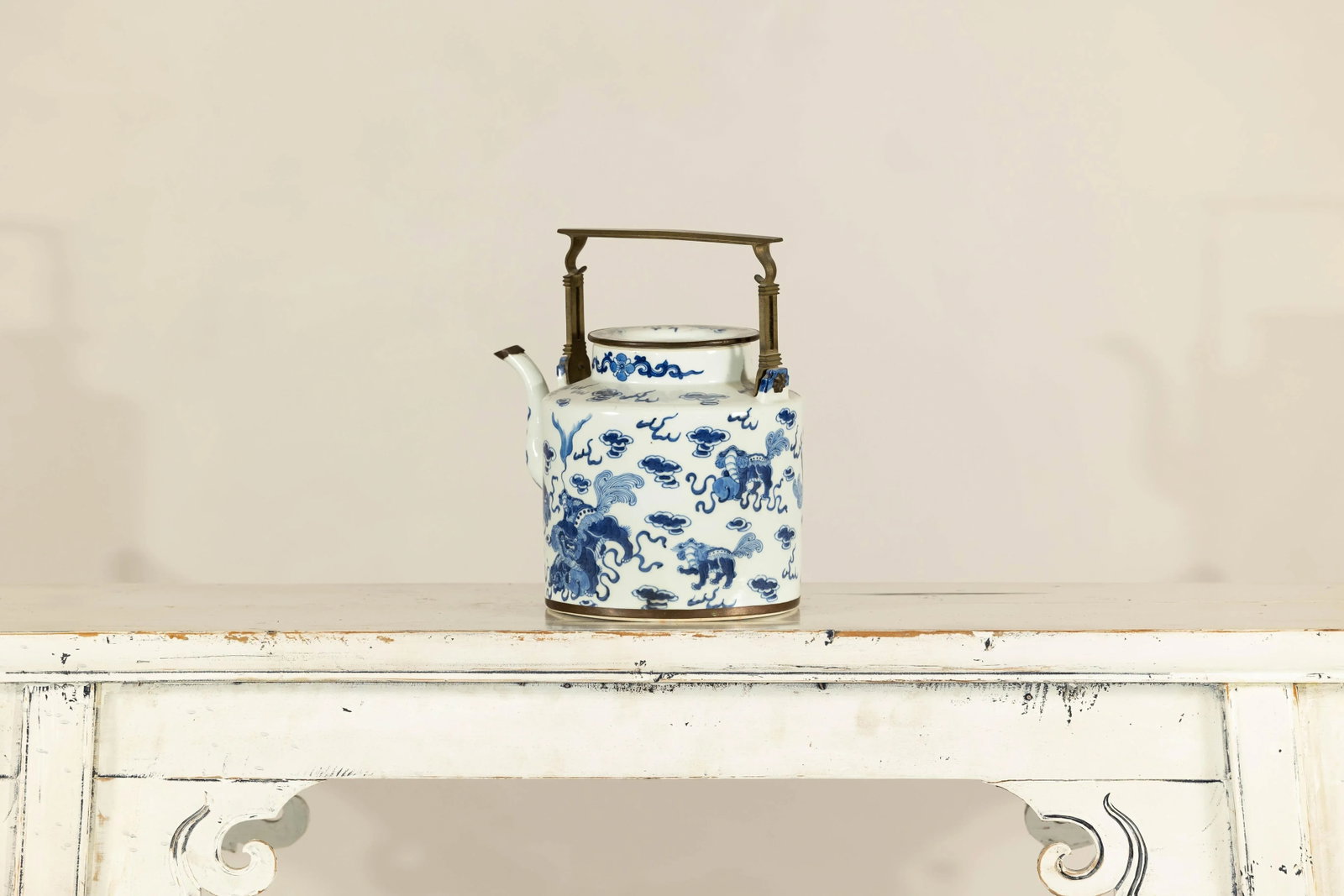 Blue and White Porcelain Teapot with Mythical Qilin and Auspicious Cloud Motifs - 4