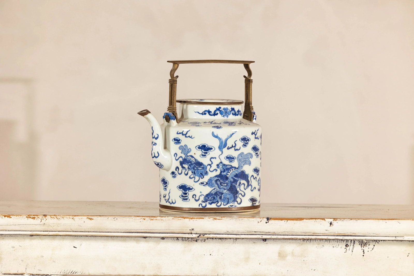 Blue and White Porcelain Teapot with Mythical Qilin and Auspicious Cloud Motifs - 5