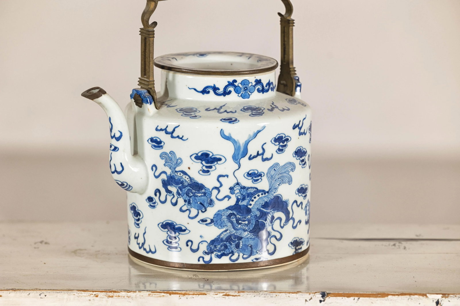 Blue and White Porcelain Teapot with Mythical Qilin and Auspicious Cloud Motifs - 9