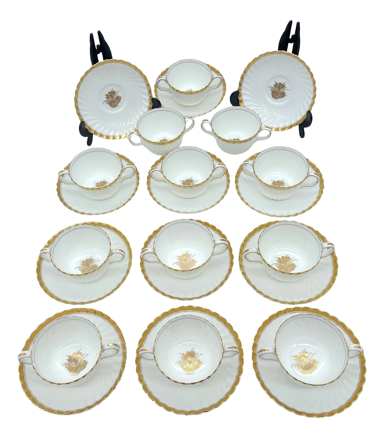 12 Tiffany & Company Mintons 'Gold Crocus' Pattern Twin handled Cups & Saucers (1 of 10)