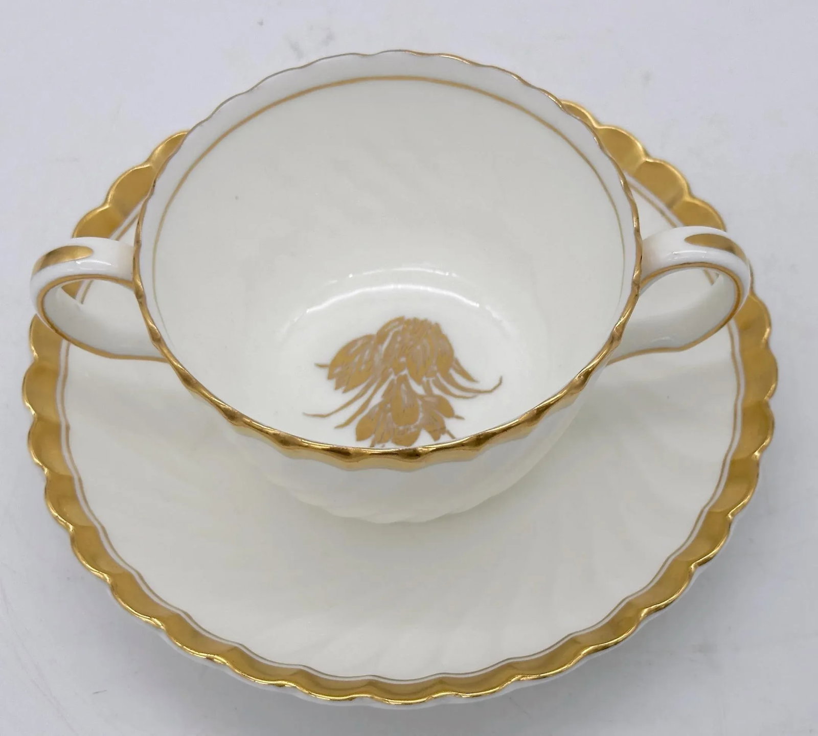 12 Tiffany & Company Mintons 'Gold Crocus' Pattern Twin handled Cups & Saucers - 9