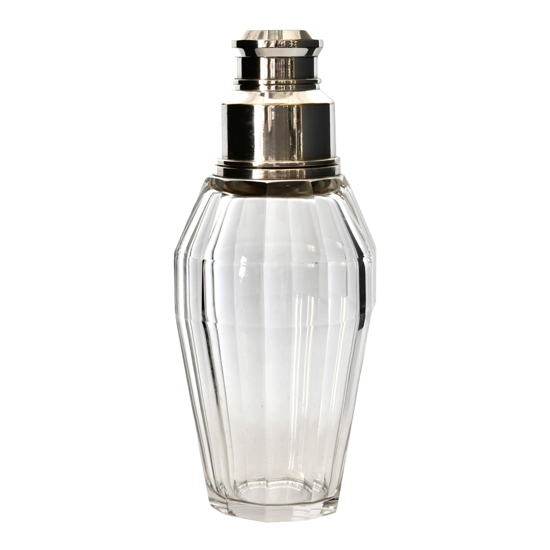 Oversized Heavy Crystal Cocktail Shaker: This impressive oversized cocktail shaker stands 10.5" tall and is crafted from exceptionally heavy cut crystal, showcasing a bold fluted design that radiates elegance. Modeled with classic Art Deco