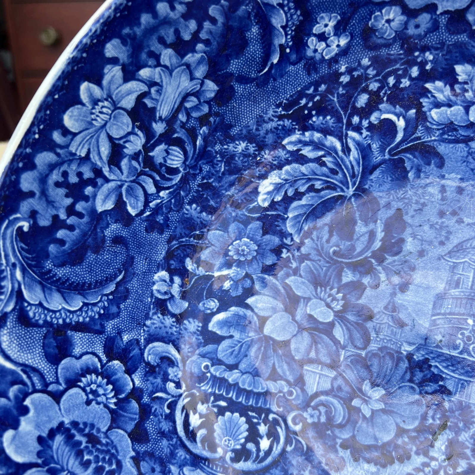 Antique Pearlware Historic Blue Transferware Decorated Punch Bowl, 1820's - 10