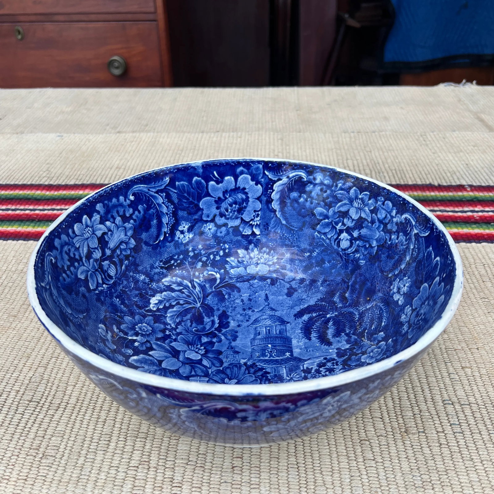Antique Pearlware Historic Blue Transferware Decorated Punch Bowl, 1820's - 12
