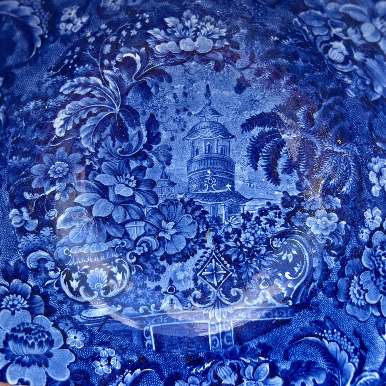Antique Pearlware Historic Blue Transferware Decorated Punch Bowl, 1820's - 8