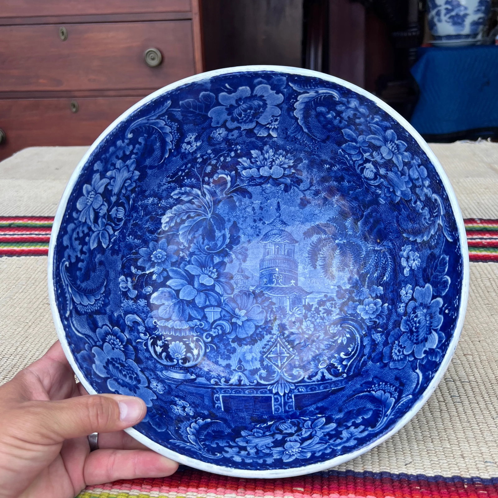 Antique Pearlware Historic Blue Transferware Decorated Punch Bowl, 1820's - 9