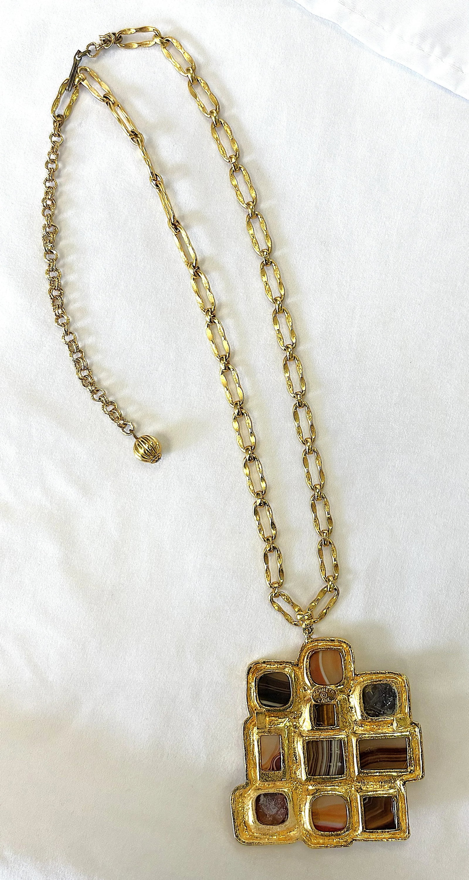 Vintage Designer Kenneth Lane Signed Geometric Pendant Necklace - 9