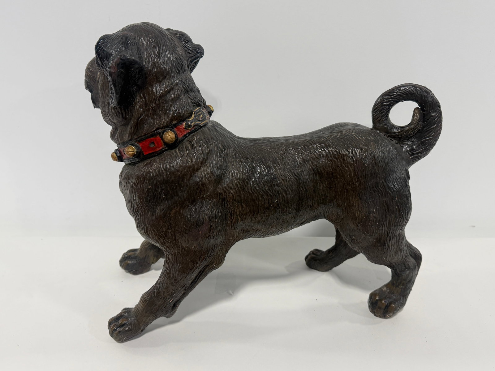 English Terracotta Pug Dog Sculpture With Glass Eyes, Early 20th Century - 7