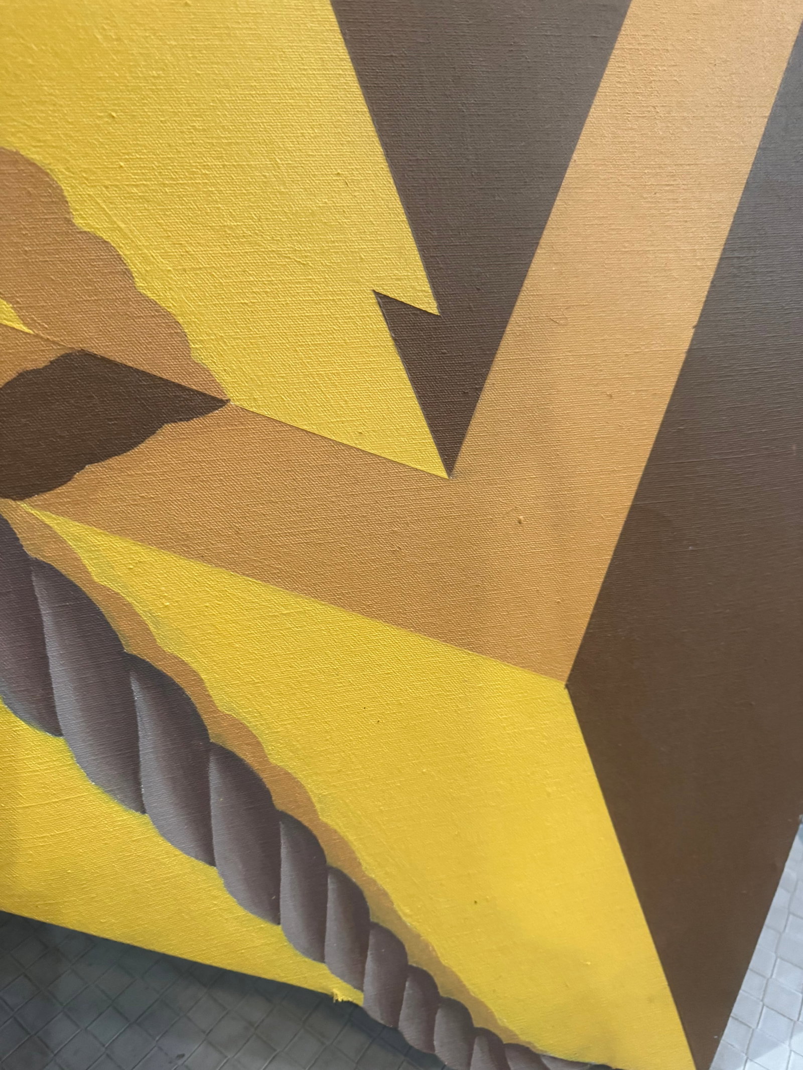 1970s Large Trompe l'Oeil Shaped Canvas Painting "” Rope-Bound Package in Yellow & Ochre, - 6