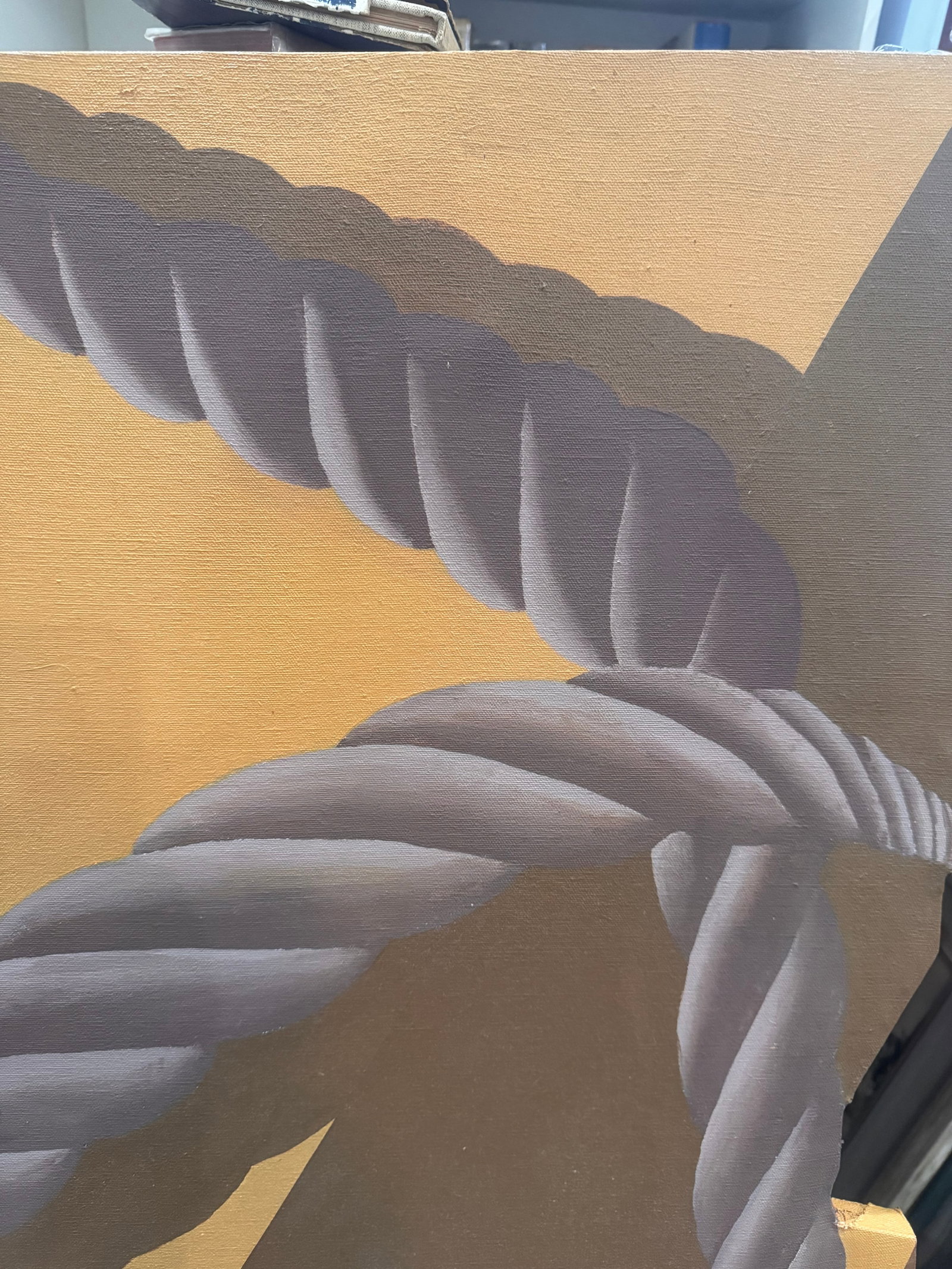 1970s Large Trompe l'Oeil Shaped Canvas Painting "” Rope-Bound Package in Yellow & Ochre, - 8